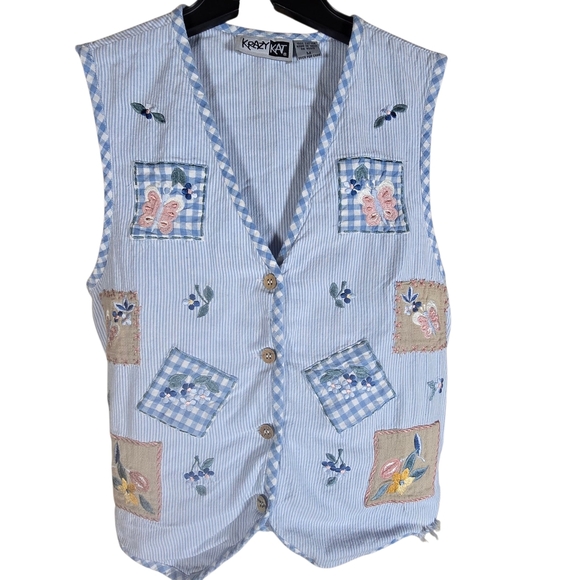 krazy kat Tops - Vintage Krazy Kat Floral Butterfly Patchwork Cottagecore Grannycore Vest Medium